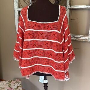 Free people la bonito poncho oversized loose knit crochet sweater size large ora